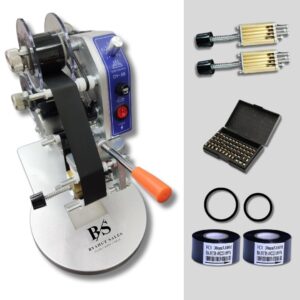 Batch Coding Printing Machine (4 Lines) - Manual MRP & Expiry Sticker Label Printer (3mm) on Plastic, Label | Free (1 Extra Holder, 8 Brass Letters and 2 FC1 Ribbons)